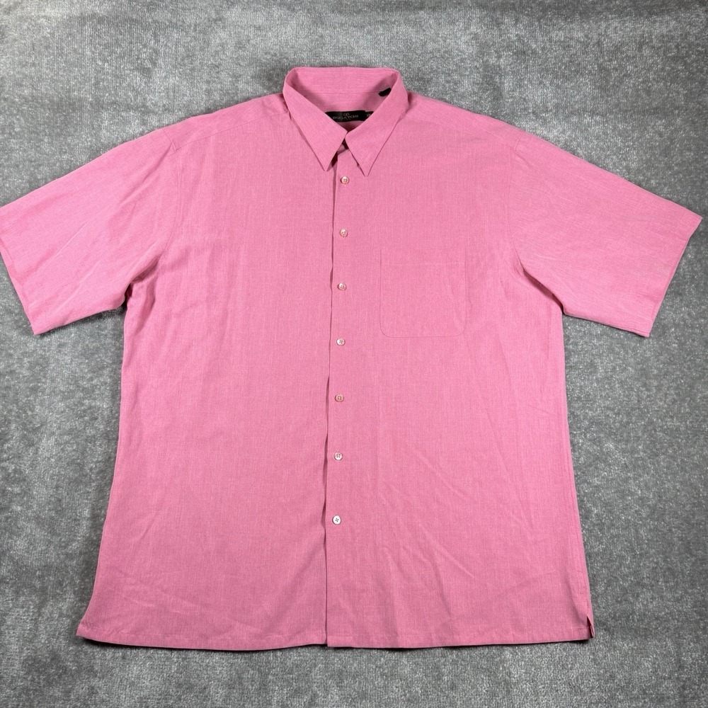 Bugatchi Uomo Shirt Men's XXL Pink Button Up Short Sleeve Resortwear Casual